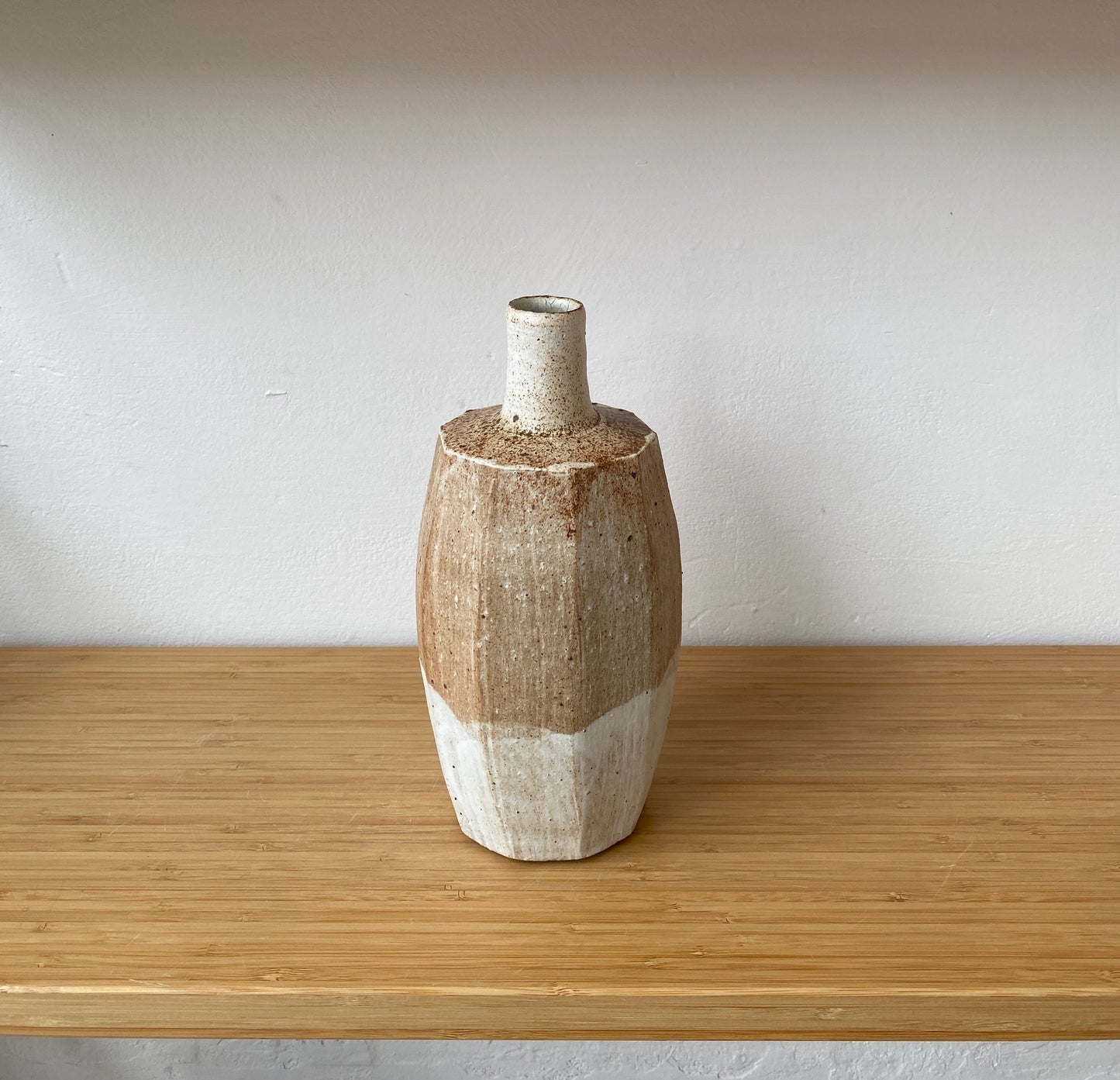 Bisque Slip Faceted Bottle